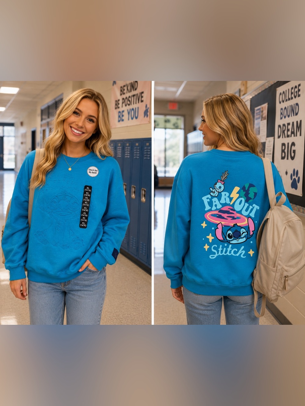 NWT - XL(14/16) - DISNEY - Stitch Blue Crewneck Sweatshirt
